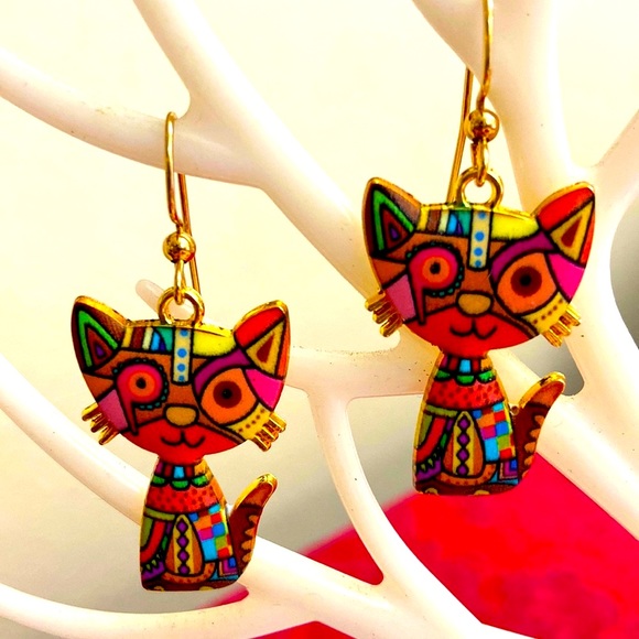 Alyce Rancour Jewelry - NEW CALICO CARTOON CATS Dangling Earrings by Alyce Rancour